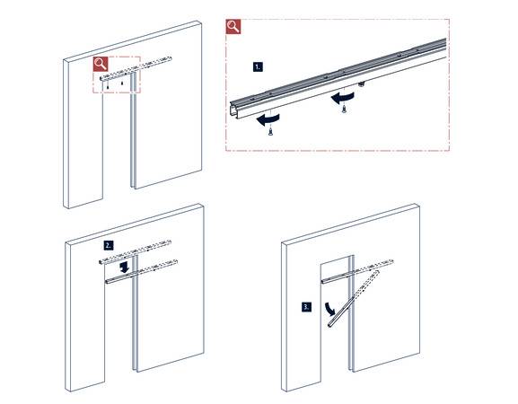 Mit nur wenigen Handgriffen lässt sich die Laufschiene des Schiebetürsystems von Wingburg entnehmen, zum Nachrüsten.