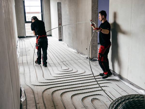 Auf dieser Fläche erfolgte die Verlegung der Heizkreise in den Fluren mit dem "x-net C17"-Klettrohr.