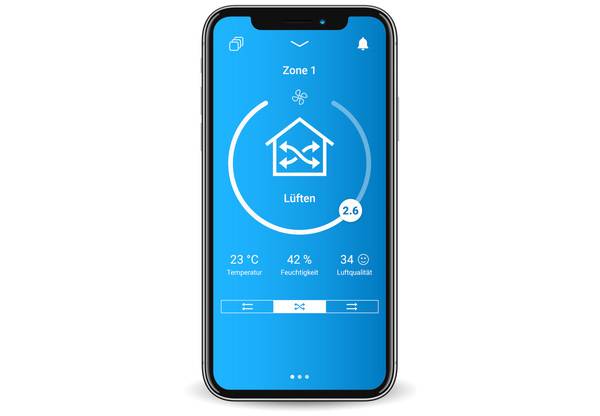  Mit „getAir SmartControl“ hat der Benutzer das Wohlfühlklima im Blick: Raumtemperatur, relative Luftfeuchte sowie Luftqualität sind jederzeit sichtbar. Je nach gewähltem Lüftungsmodus lassen sich Intensität und Dauer der Lüftung stufenlos einstellen.