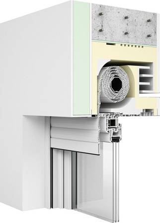 Der Aufsatzkasten – hier in der Variante „Revision innen“ – verfügt auf Wunsch über eine labyrinthische Luftführung. So werden trotz Lüftung sehr gute Wärme- und Schallschutzwerte erreicht.