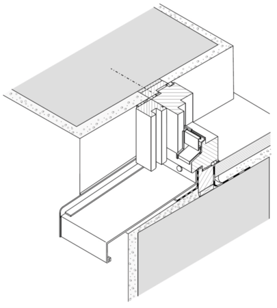 Anschlussbeispiel Holzfenster mit Rollladen und Leibungszarge (Blindstock).