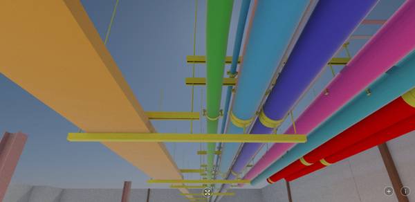 Bild 4: … bis hin zur detaillierten Planung von Kabelaufhängungen und Rohrkonsolen.