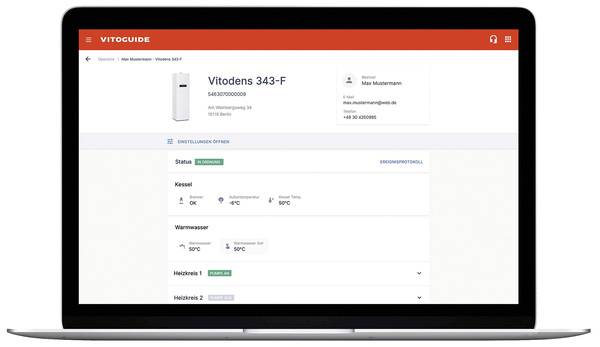 Detaillierte Anlagenansicht in der digitalen Servicezentrale Vitoguide. Detaillierte Anlagenansicht in der digitalen Servicezentrale Vitoguide.