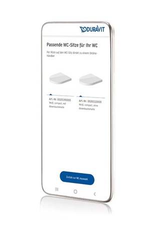  Anschließend werden die passenden Duravit-WC-Sitze angezeigt - ebenfalls mit Artikelnummer und allen weiteren Details.