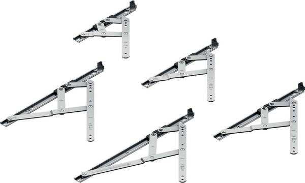 Zum Sortiment für Side-Hung-Fenster gehören fünf Scheren in Größen von 8” bis 16” für Elemente mit einer Flügelbreite von 300 bis 750 mm.