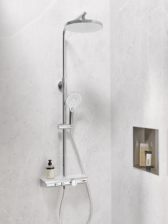 Das Shower-Set AquaXPro 200 Thermostat mit schicker Chrom-Oberfläche und weißen Akzenten findet Einzug in jedes Bad. Die zuverlässige und hochwertige Technik des modernen Sicherheitsthermostats macht das Duschvergnügen besonders sicher.