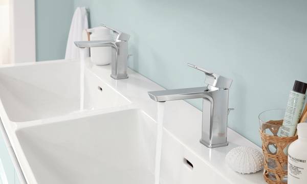 Ein Doppelwaschbecken bietet Platz für eine Familie.