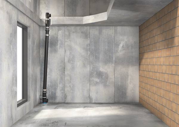 Das neue Geberit Silent-db20 Offset Formstück ermöglicht einen stufenlosen Ausgleich in Fallleitungen, mit Schallschutz inklusive. 