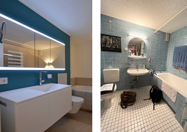 Blau vorher, blau nachher: Der Vergleich zeigt überdeutlich, wie umwerfend ­eine ­Modernisierung ausfallen kann.