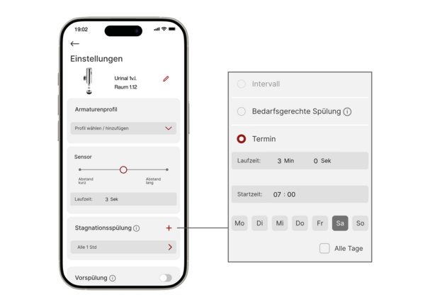 Stagnationsspülung: Dank neuer Einrichtungsmöglichkeiten gibt es für jeden Anwen-dungsfall die passende Lösung: Terminspülen, Intervallspülen oder smartes bedarfsge-rechtes Spülen.