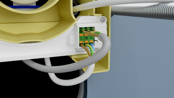 Bei der Installation der Geberit Power & Connect Box kann der Elektriker den 230‑V‑Zugang an den Zwischenboden führen. Danach übernimmt der Installateur per Plug & Play.