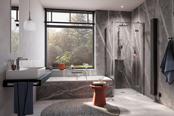 RenoDeco Marmor, Dolomit Grau-Beige sorgt mit seinen starken Kontrasten in der Maserung für eine besonders edle Flächenwirkung.