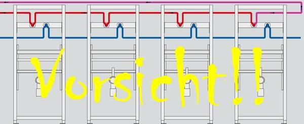 Das warme Wasser wird in der PWH-Leitung an den Anschlüssen der Armaturen entlang geführt und als Zirkulationswasser in der PWH-C-Leitung zurückgeführt. Das erscheint auf den ersten Blick sinnvoll und im Sinne der Hygiene vorteilhaft.