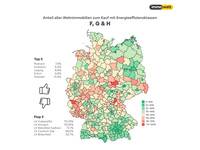 Karte von Deutschland mit einem Überblick über die Energieeffizienzklassen