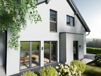 Fassade mit modernen Fenstersystemen - Leistungsfähige Kunststoff-Fenster in modernem Design werten das Eigenheim nicht nur op-tisch auf, sondern nehmen auch großen Einfluss auf die Wärmedämmung der Gebäudehülle.