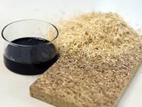 Zutaten für die Spanplatte der Zukunft: Biogenes, formaldehydfreies Lignin-HMF-Kondensationsharz und alternative Holzarten aus klimaresilienten Mischwäldern.