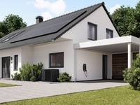 Ein Haus mit Solaranlage und Wärmepumpe