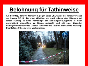 Innogy: 80.000 Euro Belohnung für Tathinweise zum Säure-Anschlag