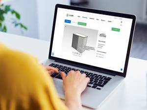 Mithilfe des 3D-Viewers können Produkte dreidimensional betrachtet, relevante Produktdetails angezeigt und die BIM-Daten in über 30 CAD-Formaten heruntergeladen werden – wie hier am Beispiel der x-change dynamic pro Luft-Wasser-Wärmepumpe von KERMI zu sehen.